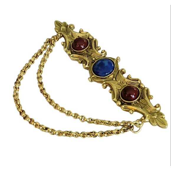 1928 Brand Blue Glass Red Wine Lucite Cab Chatelaine Bar Brooch, K66 - Picture 3 of 8